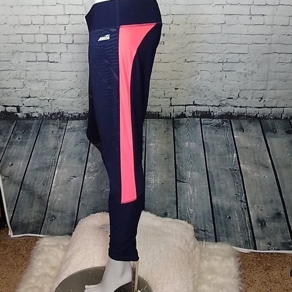AVIVA Womens Large Navy Blue Coral Pink Athletic Leggings Yoga Athleisure - Picture 5 of 10